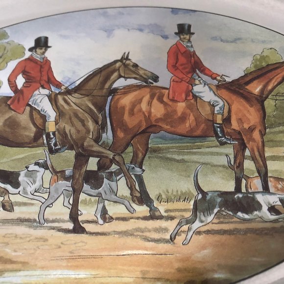 Framed metallic foil art print men riding horses running dogs - Picture 3 of 4